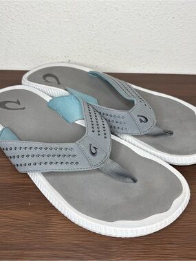 Olukai Ulele Mens 15 Flip Flops Water Ready Beach Sandals Blue White